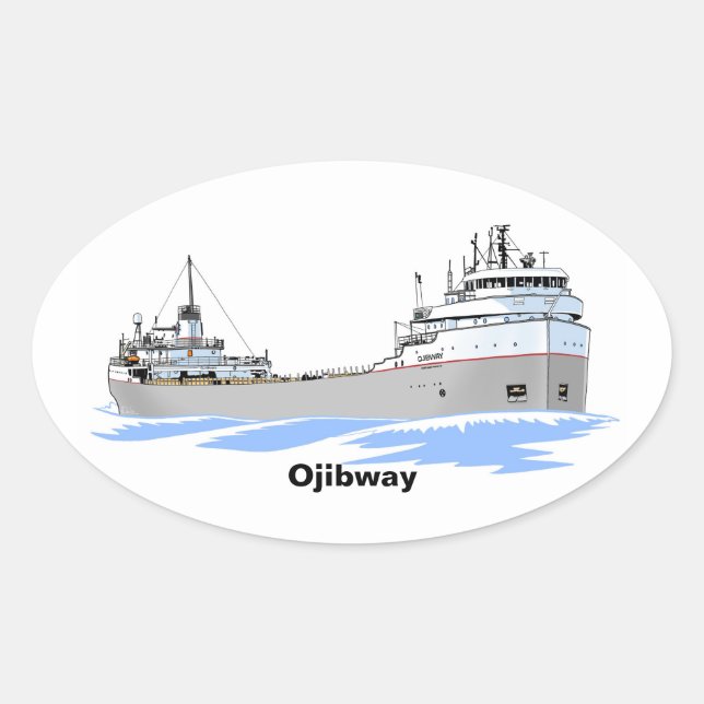 Großer Seenfrachter Ojibway Ovaler Aufkleber (Vorderseite)