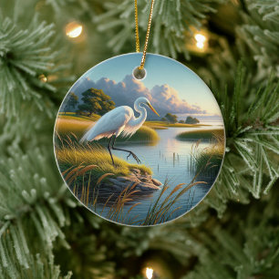 Großer Silberreiher-Andenken Keramik Ornament