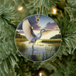 Großer Silberreiher-Andenken Keramik Ornament