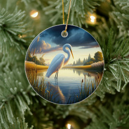Großer Silberreiher-Andenken Keramik Ornament