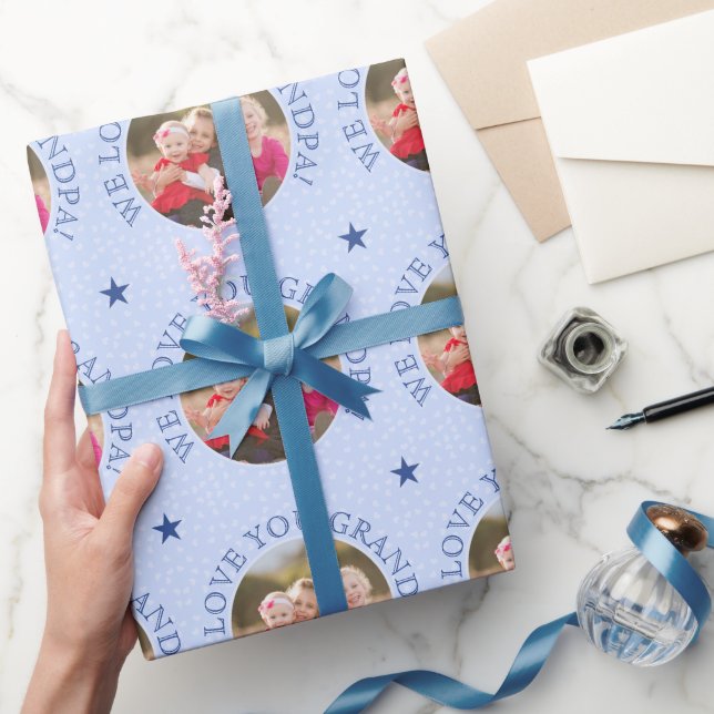 Großer Sondertext und Foto blau Geschenkpapier (Schenken)