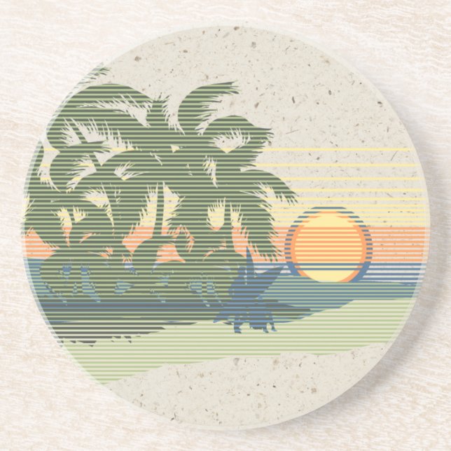 Großer Sonnenuntergang hawaiische Tiki Sandstein Untersetzer (Vorne)