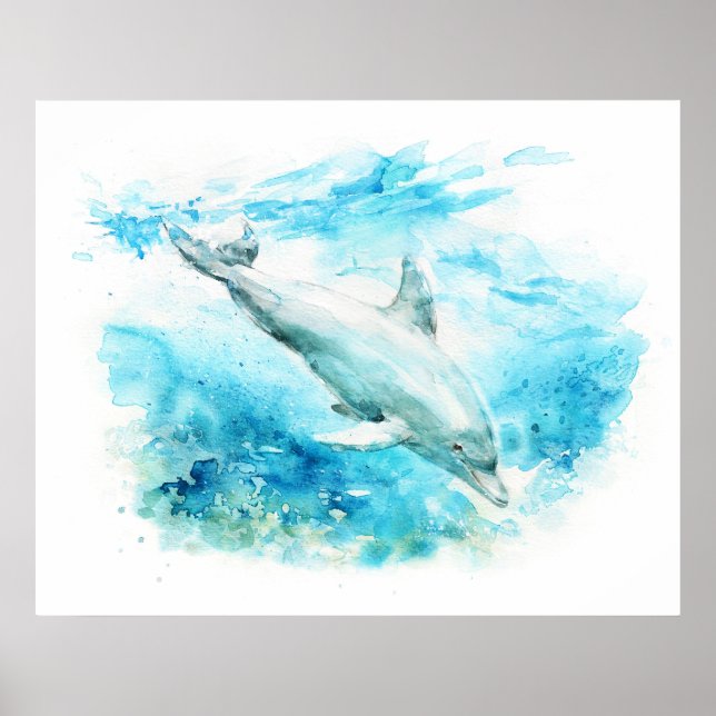 Großer Tümmler Aquarell-Gemälde Poster (Vorne)