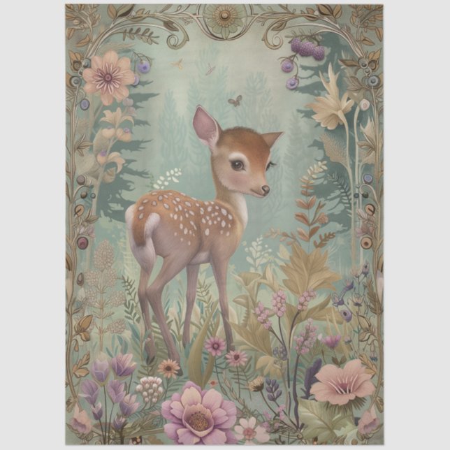 Grosser Wald Florals Rentier Dekoupage Seidenpapier (Vorderseite)