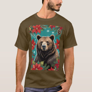 Großer Weihnachtsbrauner Bär mit Poinsettien T-Shirt