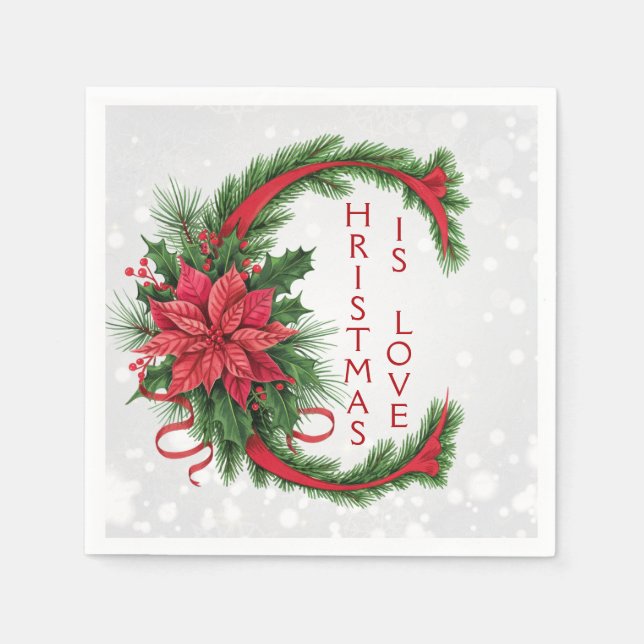 Großer Weihnachtsbrief C Funkelnd Weißes Rotes Grü Serviette (Vorderseite)
