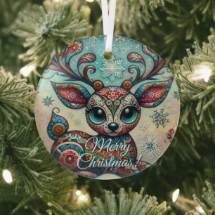 Großer Weihnachtsmann-Rentier-Volks kunst personal Ornament Aus Glas