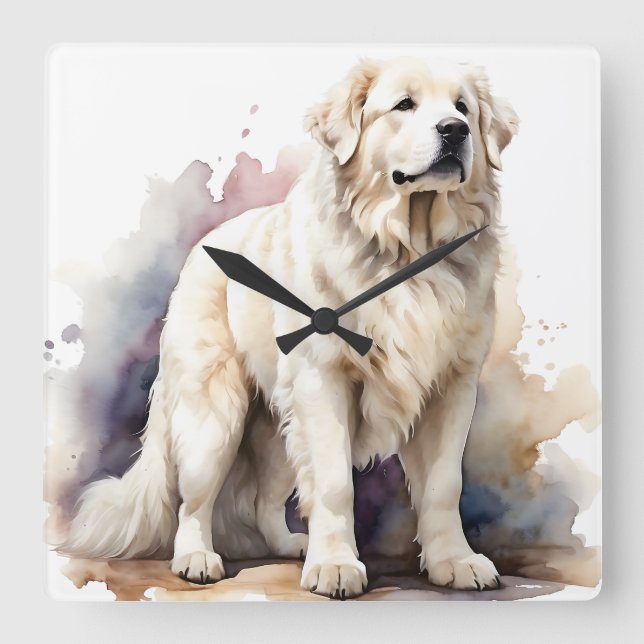 GROSSER WEISSER FLUSS GROSSER PYRENEES HUND QUADRATISCHE WANDUHR (Vorderseite)