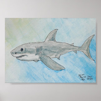 Grosser Weißer Hai Aquarell Poster