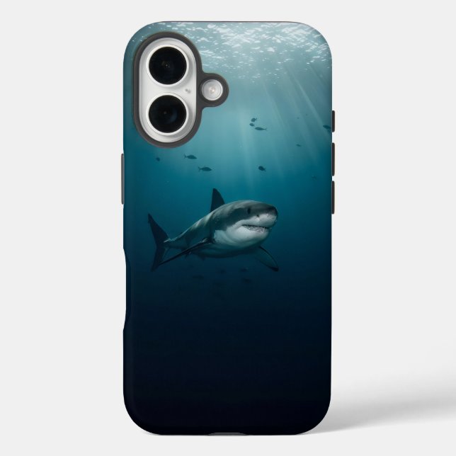 Großer weißer Hai schwimmt in der Tiefsee iPhone 16 Hülle (Rückseite)