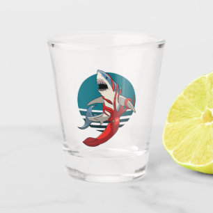 Großer Weißer Hai und Riesenfisch - Tintenfisch Schnapsglas