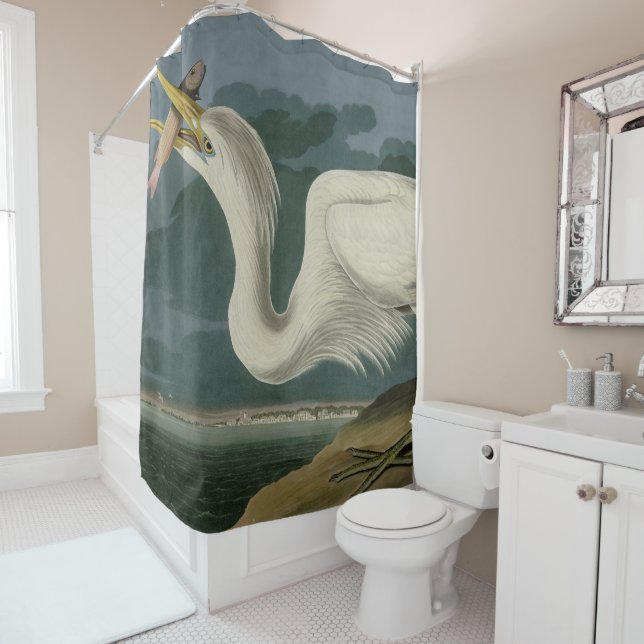 Großer Weißer Heron aus Audubons Vögeln Amerikas Duschvorhang (Beispiel)