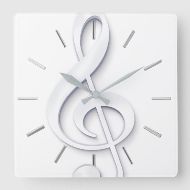 großer weißer Musikklub Quadratische Wanduhr (Vorderseite)