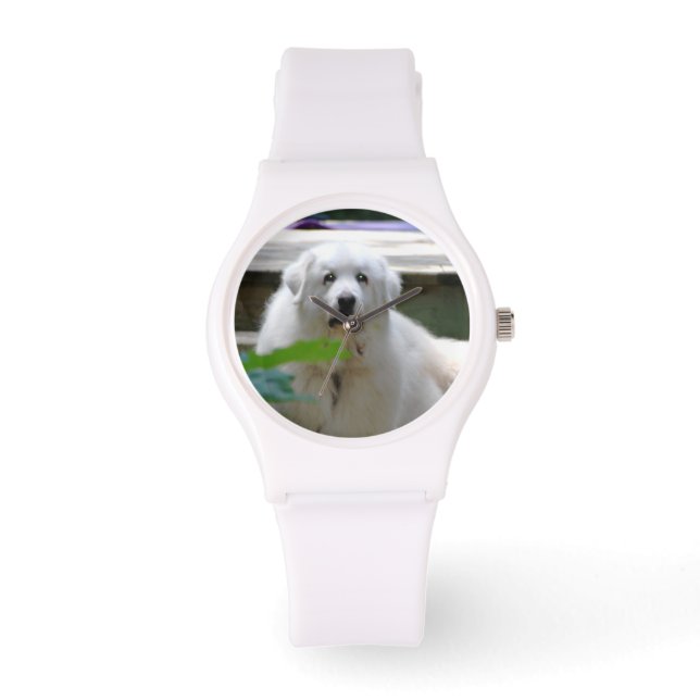 Großer weißer Pyrenäenhund Armbanduhr (Vorderseite)