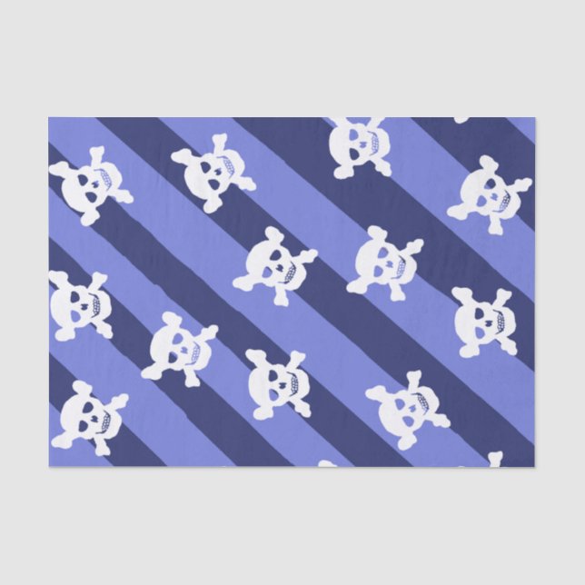 Grosser weißer Schädel und Crossbones auf blauen S Seidenpapier (Vorderseite)