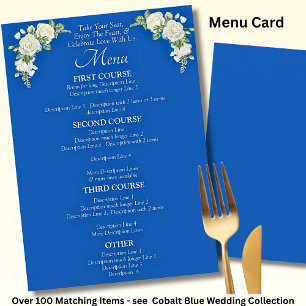 Größere Menükarte - Cobalt Blue & White Roses