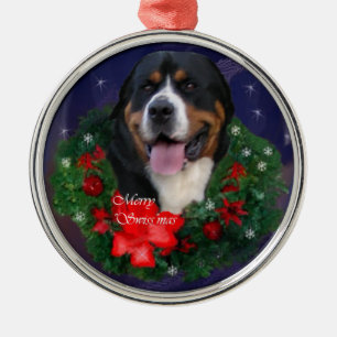 Größere Schweizer Gebirgshundeweihnachtsverzieru Ornament Aus Metall