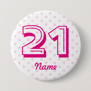 Großes 21. rosa weißes Polkapunkt-Abzeichenalter Button