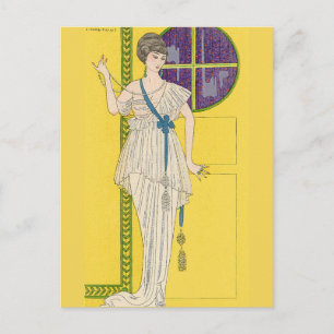 Großes Abendkleid aus Satin von George Barbier Postkarte