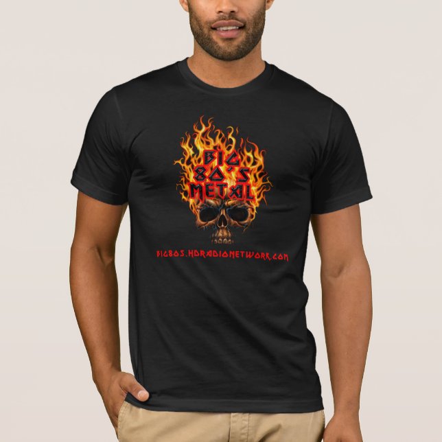 Großes Achtzigerjahre Metalllodernder Schädel T-Shirt (Vorderseite)