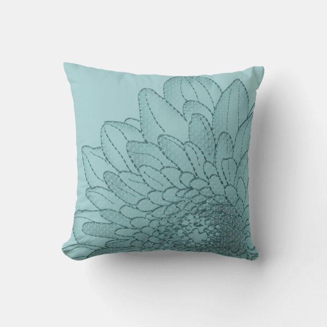 Großes aquamarines grafisches Sonnenblume| Kissen (Vorderseite)