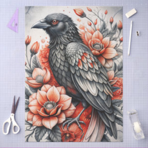 Großes Aquarell-Blumen-Rabe für Decoupage Seidenpapier
