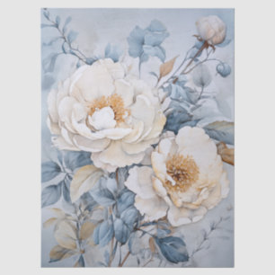 Großes ätherisches weißes Blumenbouquet-Dekoupage Seidenpapier