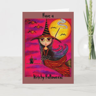 Großes Augen-Halloween-Hexe-Mädchen in der Karte
