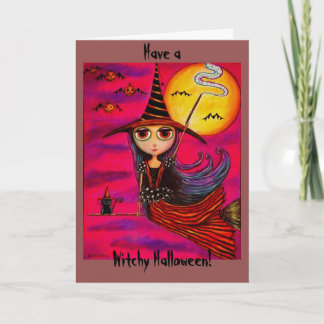 Großes Augen-Halloween-Hexe-Mädchen in der Karte