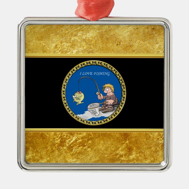 Großes Bass-Fischerfischen auf dem Eis Silbernes Ornament (Vorne)