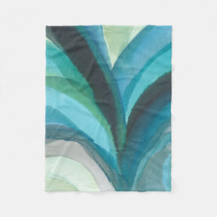 Großes blaues Blatt I Fleecedecke