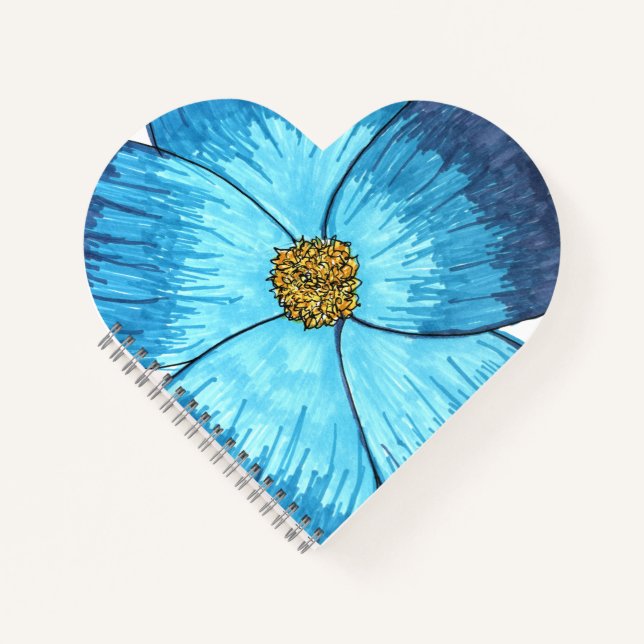 Großes blaues Blumen-Herz-Spiral-Notizbuch Notizbuch (Vorderseite)