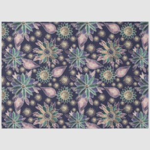 Großes blaues Retro-Blumenmuster-Dekoupage Seidenpapier