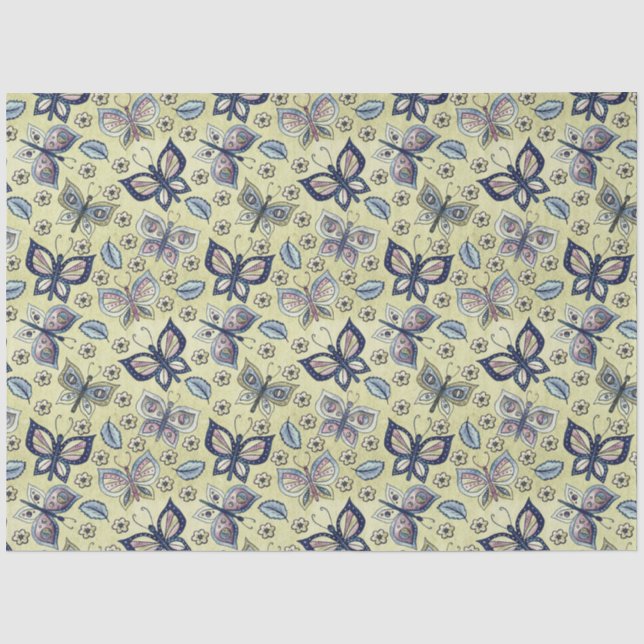 Grosses blaues Schmetterlingsmuster Seidenpapier (Vorderseite)