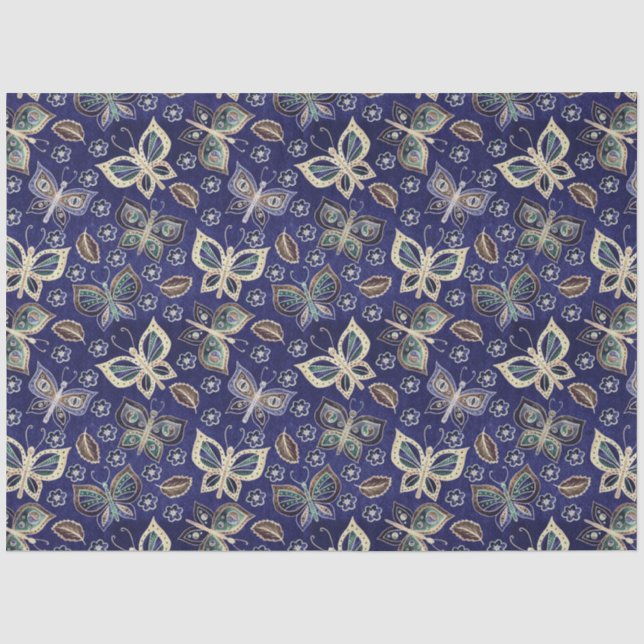 Grosses blaues Schmetterlingsmuster Seidenpapier (Vorderseite)