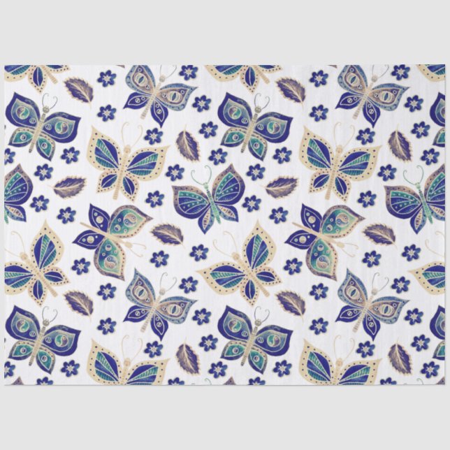 Grosses blaues Schmetterlingsmuster Seidenpapier (Vorderseite)