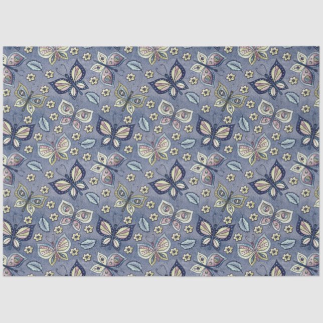 Grosses blaues Schmetterlingsmuster Seidenpapier (Vorderseite)