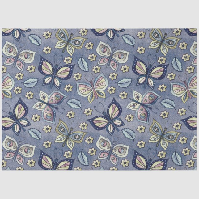 Grosses blaues Schmetterlingsmuster Seidenpapier (Vorderseite)