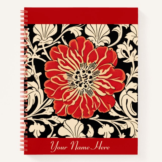 Grosses Blume "Red Art Nouveau" Notizbuch (Vorderseite)