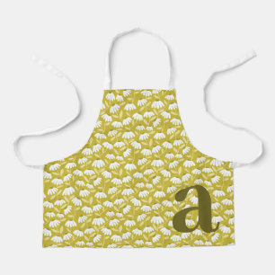Großes Buchstabenmonogramm Dunkles Gold Blumenmust Schürze