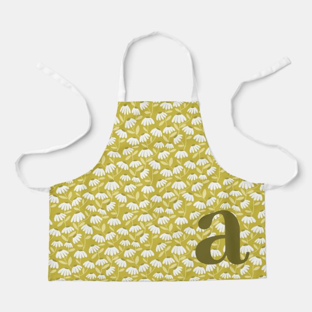 Großes Buchstabenmonogramm Dunkles Gold Blumenmust Schürze (Vorderseite)