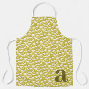 Großes Buchstabenmonogramm Dunkles Gold Floralmust Schürze