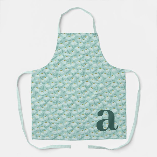 Großes Buchstabenmonogramm Teal Blau Blumenmuster Schürze (Vorderseite)