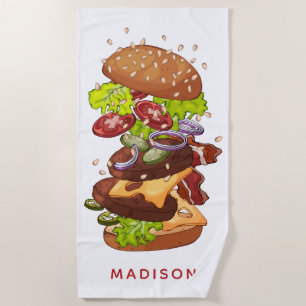 Großes Burger-Name-Badetuch Strandtuch