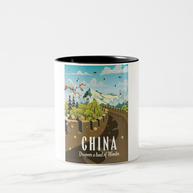 Großes China-Reiseplakat Zweifarbige Tasse (Mittel)