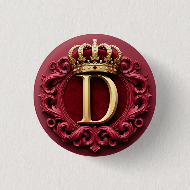 Großes D-Monogramm auf rotem Samt Button (Vorderseite)