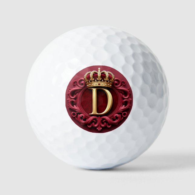 Großes D-Monogramm auf rotem Samt Golfball (Vorderseite)
