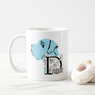 Großes Dane Head Portrait und deutscher Zuchtname Kaffeetasse