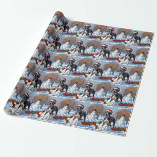 Großes Dane läuft im Schnee mit Weihnachtshut Geschenkpapier
