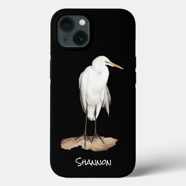 Großes Egret auf schwarz, personalisiert Case-Mate iPhone Hülle (Rückseite)